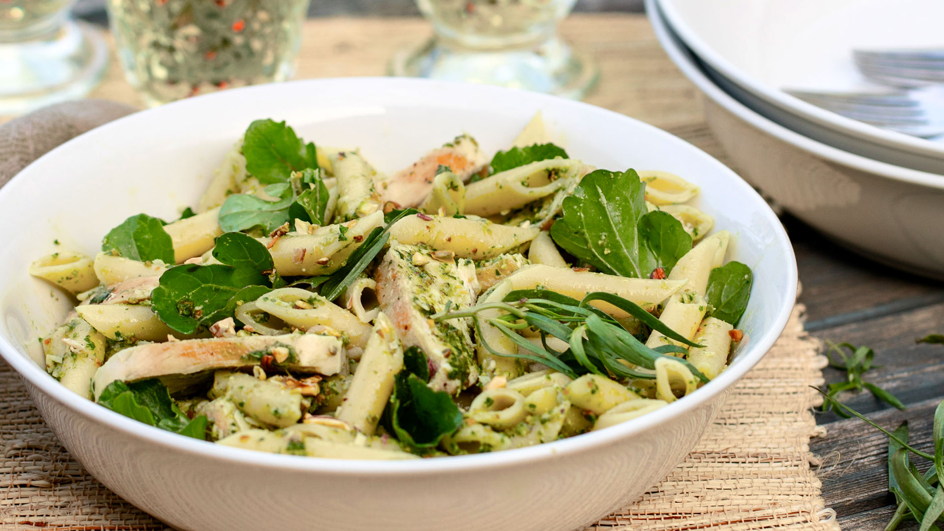 Chicken and Terragon-Pistachio Pesto Pasta